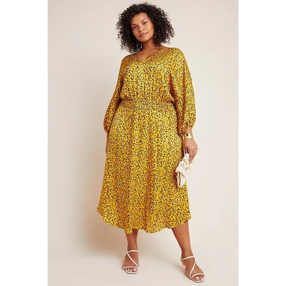 Anthropologie Dresses & Skirts - by Anthropologie Marigold Midi Dress Smocked V-Neck Gold Women's Plus Size 3X